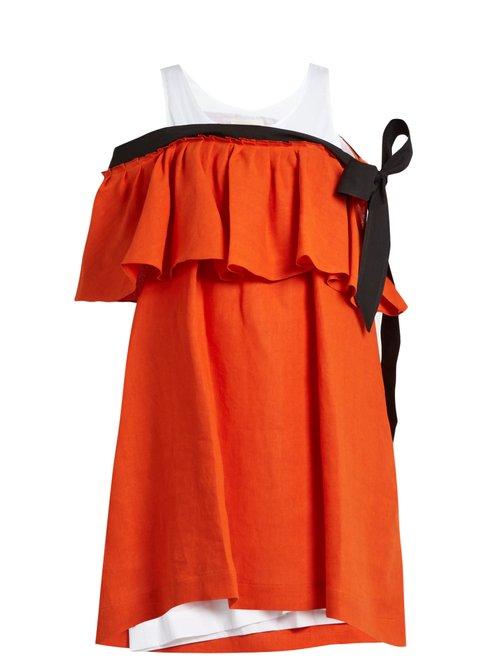 Matchesfashion.com Isa Arfen - Mali Baby Off The Shoulder Linen Dress - Womens - Orange Multi