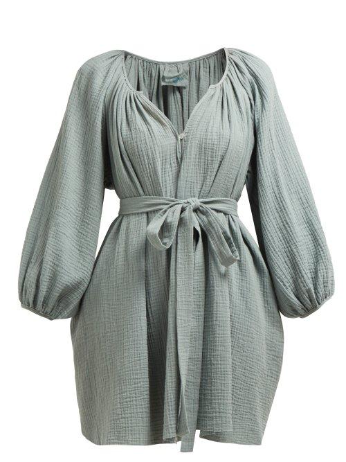 Matchesfashion.com Loup Charmant - Peasant Gathered Cotton Gauze Mini Dress - Womens - Green