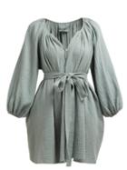 Matchesfashion.com Loup Charmant - Peasant Gathered Cotton Gauze Mini Dress - Womens - Green
