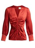 Matchesfashion.com Peter Pilotto - Ruched Satin Blouse - Womens - Red