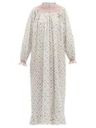 Matchesfashion.com Loretta Caponi - Smocked Floral Print Cotton Maxi Dress - Womens - White Multi