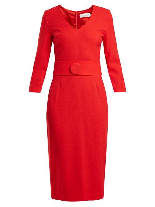 Matchesfashion.com Goat - Fox V Neck Wool Crepe Pencil Dress - Womens - Red