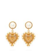 Matchesfashion.com Dolce & Gabbana - Faux Pearl Embellished Heart Clip Earrings - Womens - Gold