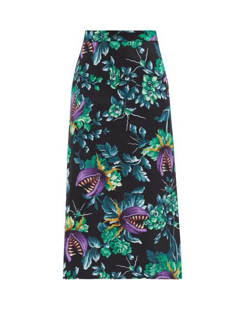 Matchesfashion.com Msgm - Carnivorous Plant-print Cotton Skirt - Womens - Black Multi