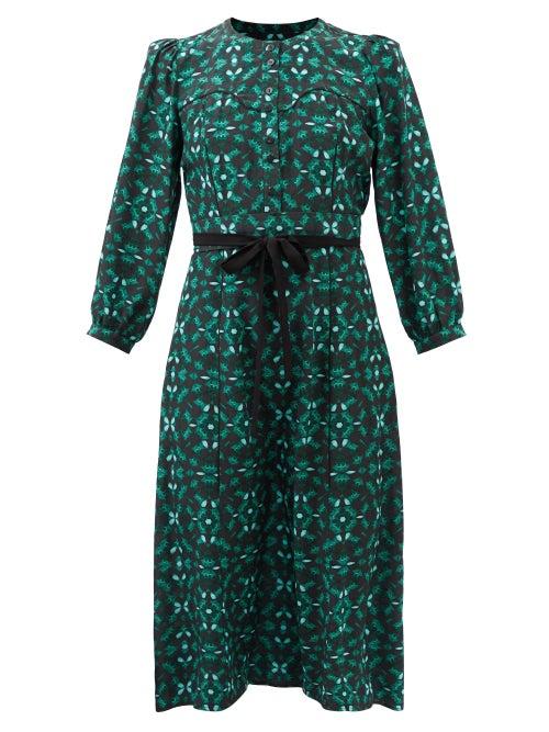 Cefinn - Loella Printed Silk Crepe De Chine Shirt Dress - Womens - Green