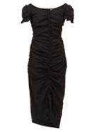 Matchesfashion.com Brock Collection - Ruched Satin Midi Dress - Womens - Black