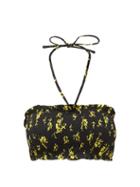 Matchesfashion.com Ganni - Floral-print Shirred Bandeau Bikini Top - Womens - Black Multi