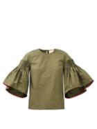 Roksanda - Pleated-sleeve Cotton-poplin Top - Womens - Khaki