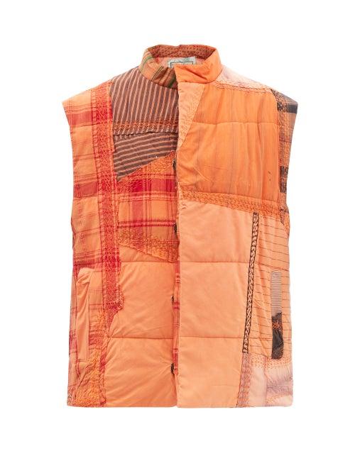 By Walid - Teddy Patchworked-cotton Quilted Gilet - Womens - Orange