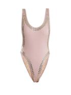 Matchesfashion.com Norma Kamali - Marissa Studded Swimsuit - Womens - Light Pink