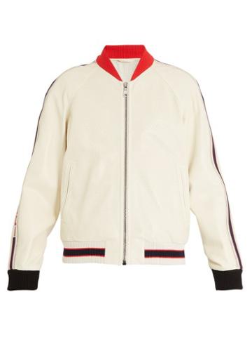 Matchesfashion.com Gucci - Logo Print Perforated Leather Bomber Jacket - Mens - White