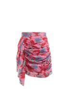 Matchesfashion.com Rhode - Hannah Floral-print Ruched Cotton Mini Skirt - Womens - Pink Print