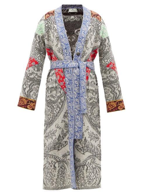 Etro - Moonlight Belted Paisley-jacquard Cardigan - Womens - Grey Multi