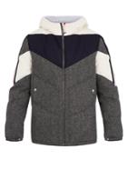 Moncler Gamme Bleu Hooded Contrast-panel Herringbone-wool Down Jacket