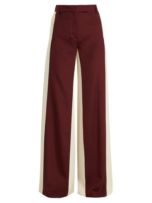 Matchesfashion.com Valentino - Wide Leg Low Waist Stripe Tailored Trousers - Womens - Burgundy