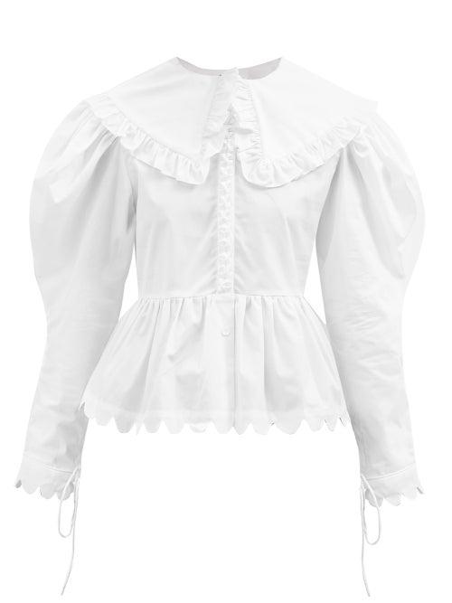 Horror Vacui - Lisi Scalloped-edge Cotton-poplin Blouse - Womens - White