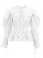 Horror Vacui - Lisi Scalloped-edge Cotton-poplin Blouse - Womens - White