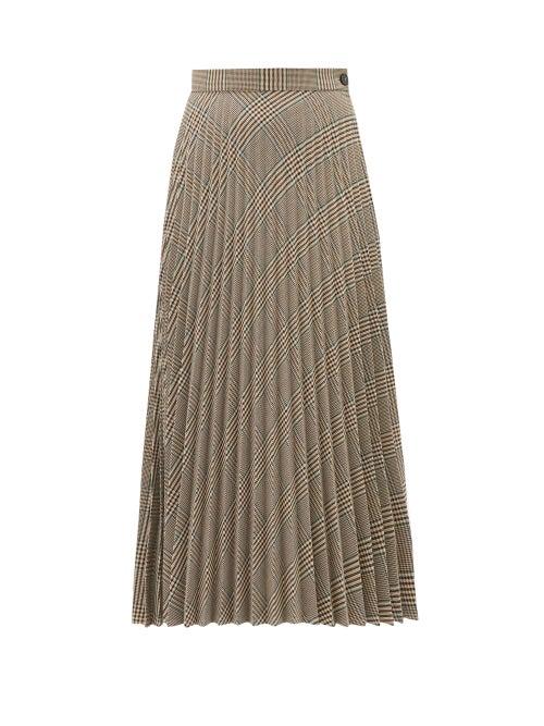 Matchesfashion.com Mm6 Maison Margiela - Glen Plaid Pleated Midi Skirt - Womens - Beige