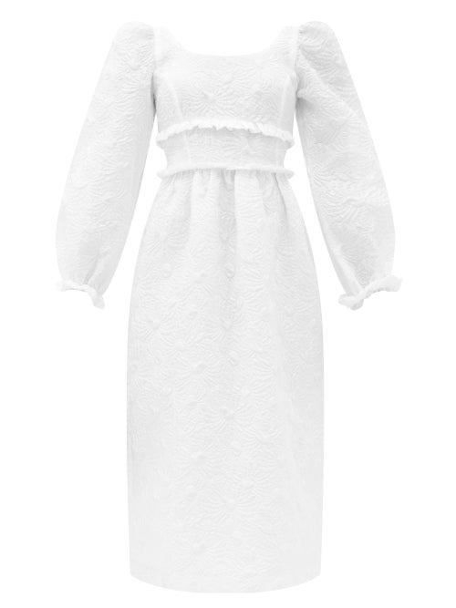 Matchesfashion.com Shrimps - Alexia Balloon-sleeve Floral-matelass Midi Dress - Womens - White