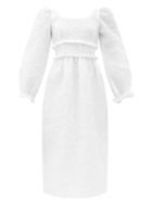 Matchesfashion.com Shrimps - Alexia Balloon-sleeve Floral-matelass Midi Dress - Womens - White