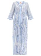 Matchesfashion.com Le Sirenuse, Positano - Brenda Wind-print Side-slit Cotton Kaftan - Womens - Blue Print