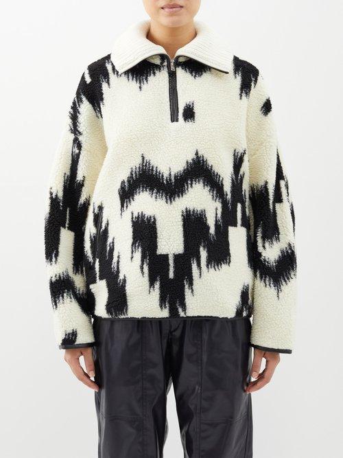 Isabel Marant Toile - Marner Ikat-jacquard Fleece Sweatshirt - Womens - White Black