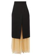 Matchesfashion.com Noir Kei Ninomiya - Layered Wool Blend And Tulle Midi Skirt - Womens - Black Multi