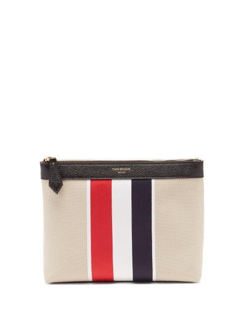 Matchesfashion.com Thom Browne - Tricolour-stripe Cotton-canvas Wash Bag - Mens - Beige