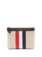 Matchesfashion.com Thom Browne - Tricolour-stripe Cotton-canvas Wash Bag - Mens - Beige