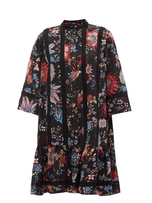 Erdem - Bertram Hogarth-print Crepe De Chine Dress - Womens - Black Multi