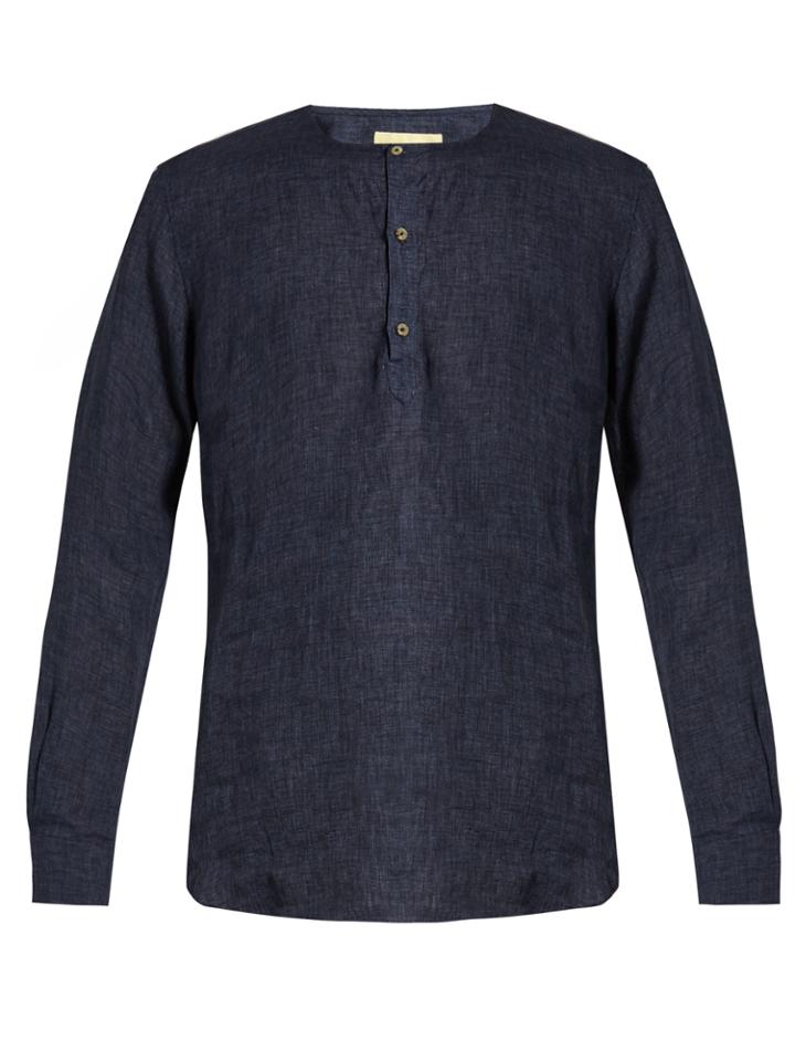 De Bonne Facture Round-neck Washed-linen Shirt