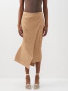 Stella Mccartney - Wrap-front Ribbed Cotton-jersey Skirt - Womens - Camel