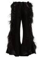 Matchesfashion.com Marques'almeida - Feather Embellished Kick Flare Satin Trousers - Womens - Black
