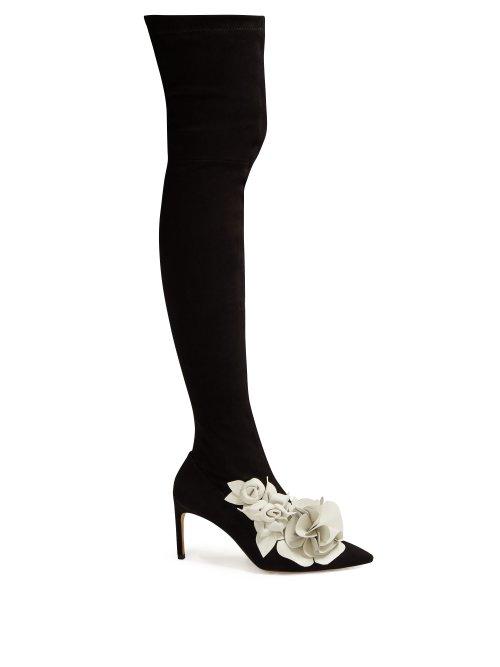 Matchesfashion.com Sophia Webster - Jumbo Lilico Floral Appliqu Suede Boots - Womens - Black White