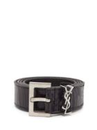 Matchesfashion.com Saint Laurent - Crinkled-leather Ysl-monogram Belt - Mens - Black