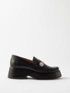 Ganni - Crystal-embellished Suede Flatform Loafers - Womens - Black