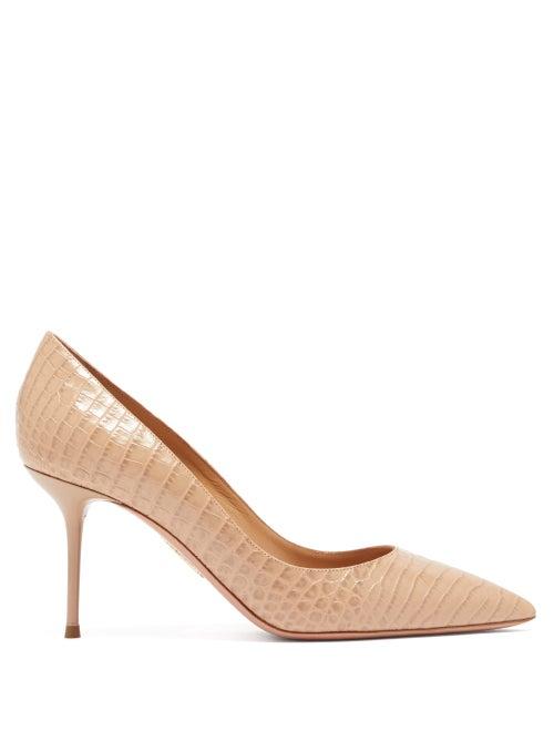 Matchesfashion.com Aquazzura - Purist 75 Crocodile Effect Leather Pumps - Womens - Nude