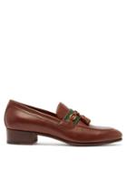 Matchesfashion.com Gucci - Paride Web-striped Leather Loafers - Womens - Dark Brown