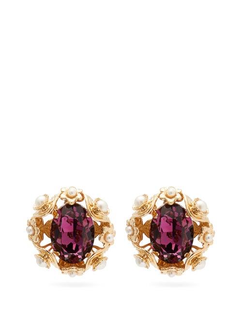 Matchesfashion.com Dolce & Gabbana - Crystal And Faux Pearl Clip Earrings - Womens - Purple