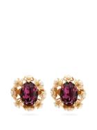 Matchesfashion.com Dolce & Gabbana - Crystal And Faux Pearl Clip Earrings - Womens - Purple