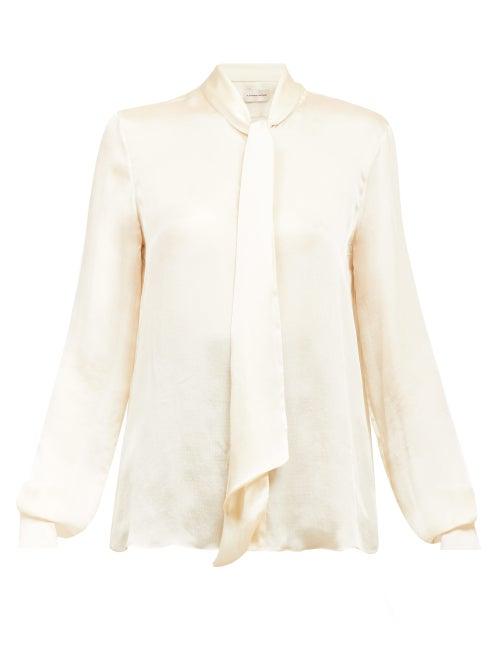 Matchesfashion.com Alexandre Vauthier - Pussy-bow Silk-satin Blouse - Womens - Ivory