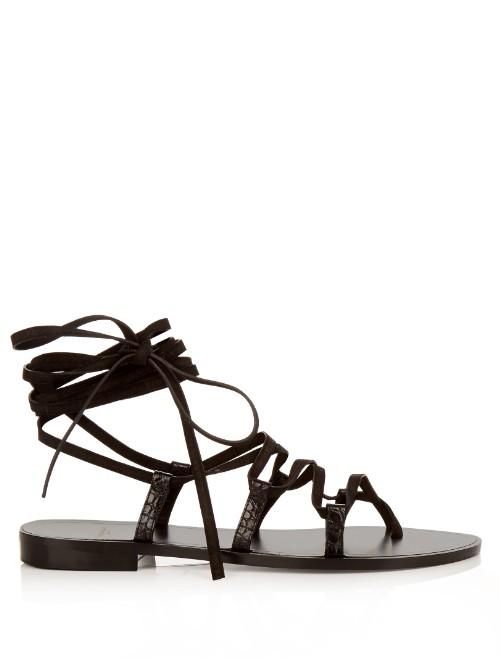 Saint Laurent Nu Pieds Lace-up Suede Sandals