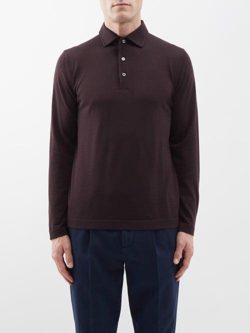 Thom Sweeney - Merino-wool Long-sleeved Polo Shirt - Mens - Purple