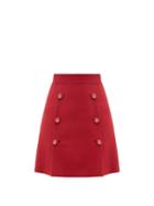 Dolce & Gabbana - Button-front Wool Mini Skirt - Womens - Red