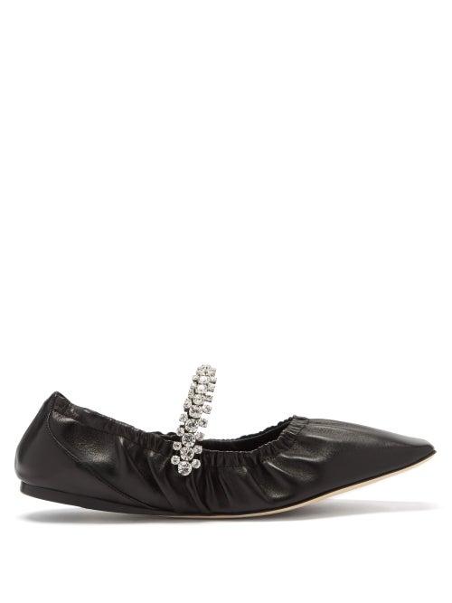 Matchesfashion.com Jimmy Choo - Gai Crystal-embellished Leather Mary Jane Flats - Womens - Black