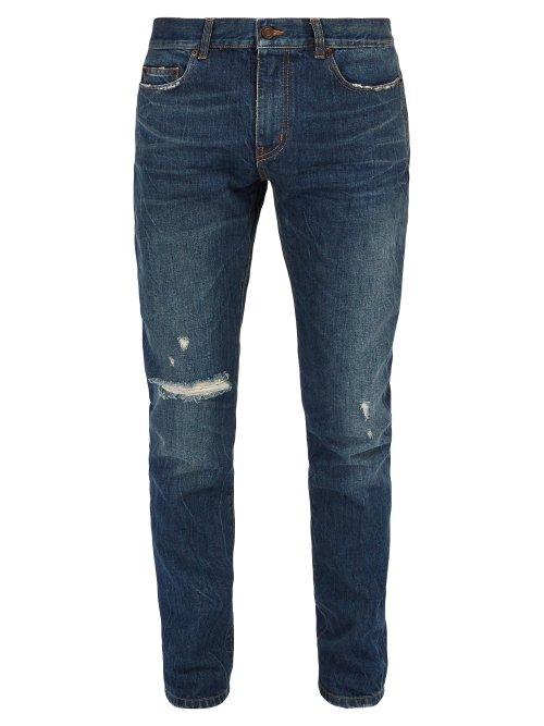 Matchesfashion.com Saint Laurent - Distressed Skinny Fit Jeans - Mens - Indigo