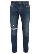 Matchesfashion.com Saint Laurent - Distressed Skinny Fit Jeans - Mens - Indigo