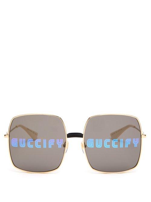 Matchesfashion.com Gucci - Round Frame Acetate Glasses - Womens - Gold Multi