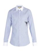Matchesfashion.com Gucci - Bee Print Striped Cotton Shirt - Mens - Blue