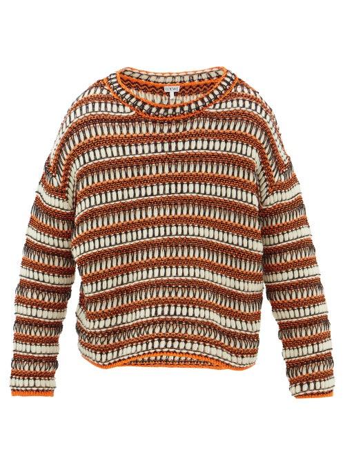 Matchesfashion.com Loewe - Striped Mesh-knit Wool-blend Sweater - Mens - Black Orange